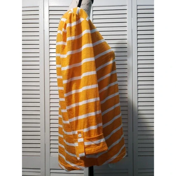 Caribbean Joe Roll Tab Shirt Women's Large Orange Striped V-Neck Long Sleeve Top - Picture 4 of 12